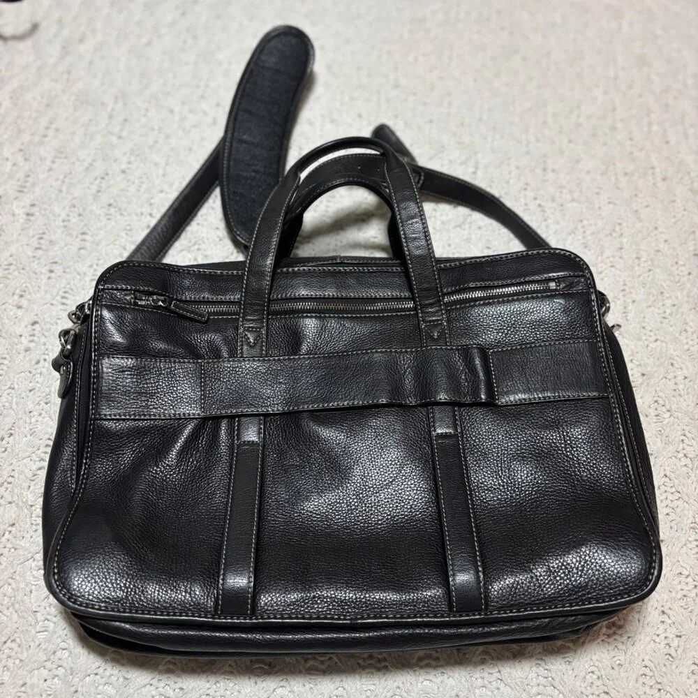 Levenger Fine Leather Briefcase Brown Pebbled Leather Solid Laptop Bag Messenger